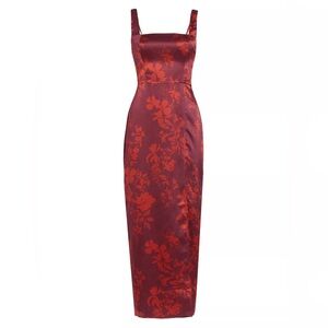 Reformation Solay Red Floral Silk Midi-Dress in size 10